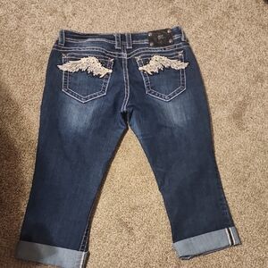 Miss Me Dark Blue Cropped Jeans with Embroidered Wings PLEASE READ DISCRIPTION
